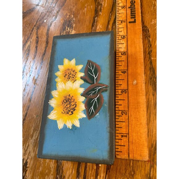 Small Blue Hand-Painted Wooden Trinket Box With Yellow Sunflowers Design - Picture 4 of 5